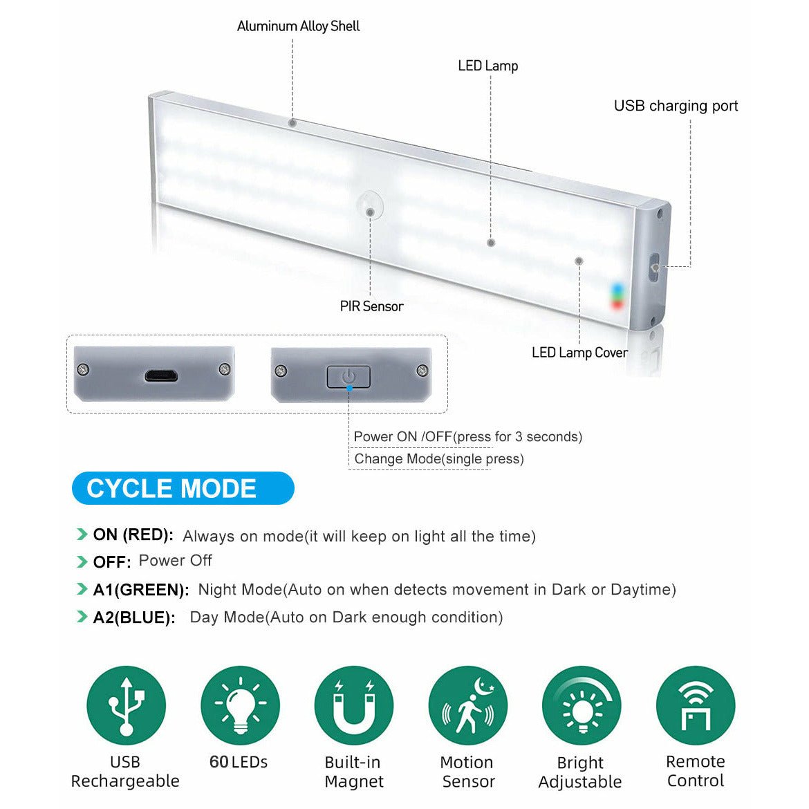 best LED Night light Cabinet Wardrobe Lamp USB Rechargeable Remote Control Lighting shop online at M2K Trends for LED Lamps