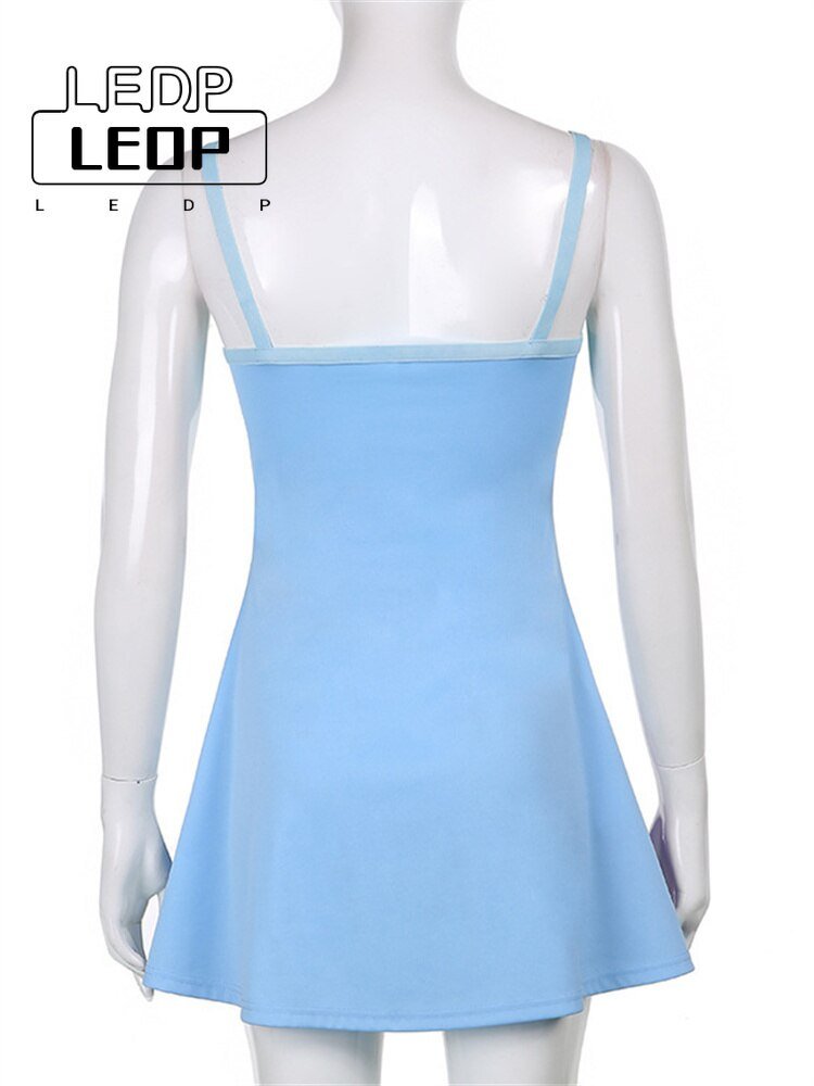 best LEDP Harajuku Sundress 2022 Y2K Ladies Sling A-Line Dress Summer Sleeveless Contrast U-Neck Cutout Short Body Dress Women 0 shop online at M2K Trends for