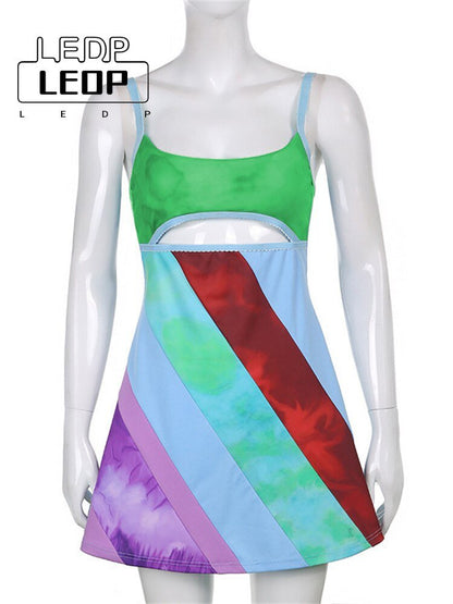 best LEDP Harajuku Sundress 2022 Y2K Ladies Sling A-Line Dress Summer Sleeveless Contrast U-Neck Cutout Short Body Dress Women 0 shop online at M2K Trends for