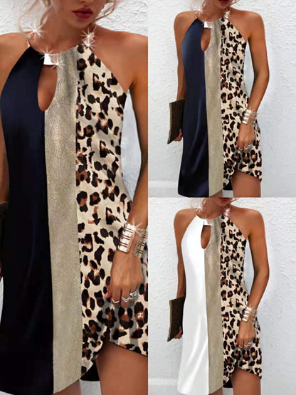 best Leopard Print Sleeveless Back Metal Halter Dress Clothing shop online at M2K Trends for