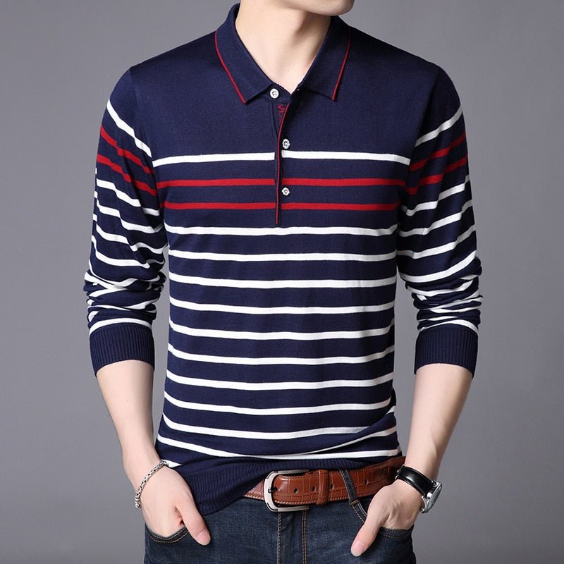 best Liseaven Men Polo Shirt Long Sleeve Striped Polos Slim Fit Male Shirt Camisas Cotton Tees Tops 0 shop online at M2K Trends for