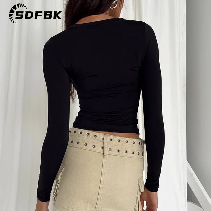 best Long Sleeve Y2K Slim Fit Shirt Women Casual Streetwear Basic Tee Fashion Cropped Tops O Neck Sexy Skinny Solid Ladies T Shirts 0 shop online at M2K Trends for