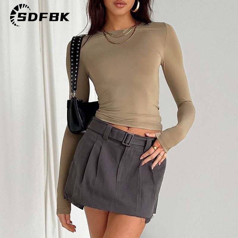 best Long Sleeve Y2K Slim Fit Shirt Women Casual Streetwear Basic Tee Fashion Cropped Tops O Neck Sexy Skinny Solid Ladies T Shirts 0 shop online at M2K Trends for