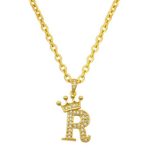 best Luxury 14K Gold Plated Cubic Zirconia Initial Name Crown Letter Other shop online at M2K Trends for