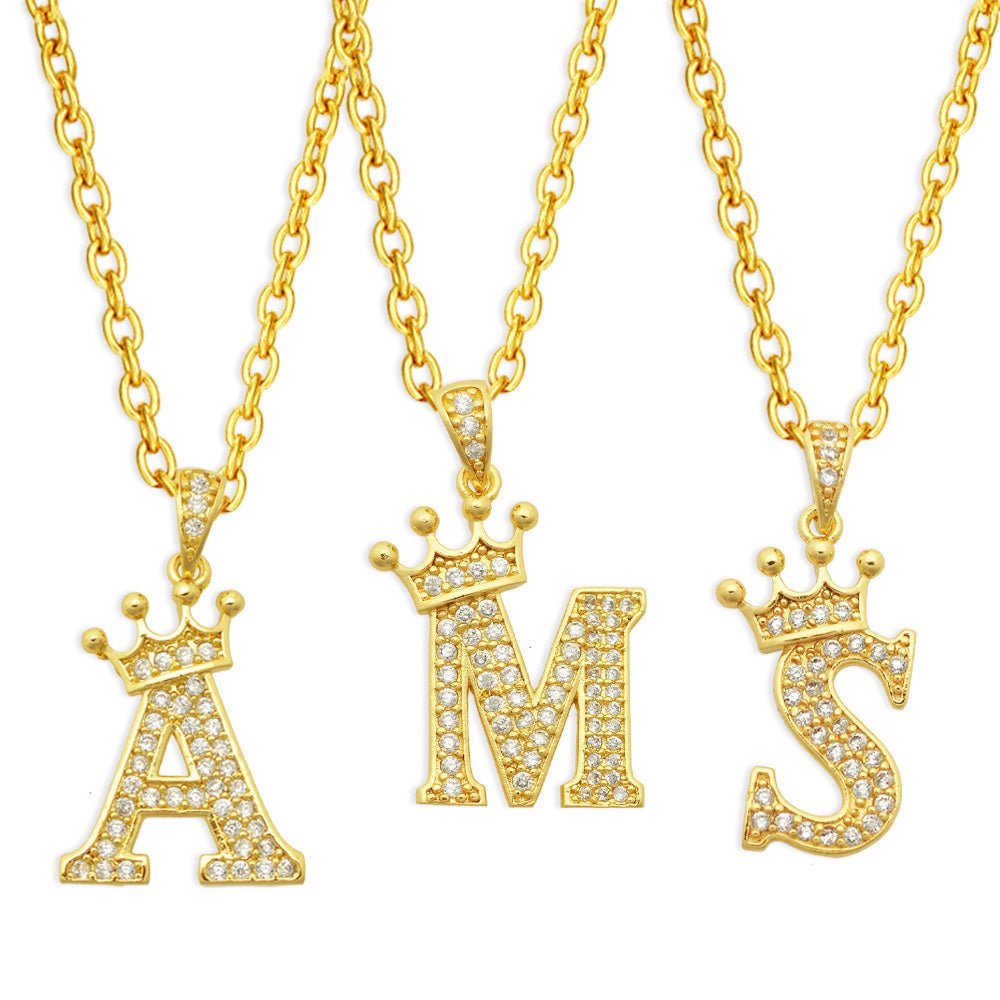 best Luxury 14K Gold Plated Cubic Zirconia Initial Name Crown Letter Other shop online at M2K Trends for