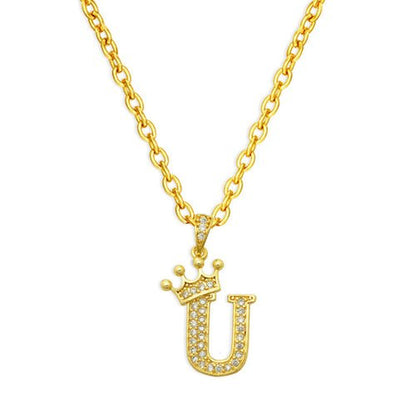 best Luxury 14K Gold Plated Cubic Zirconia Initial Name Crown Letter Other shop online at M2K Trends for