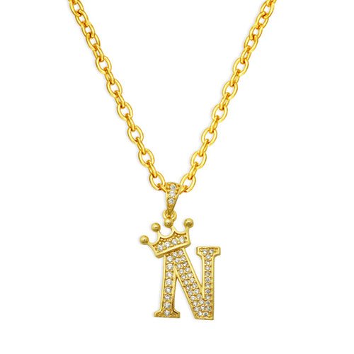 best Luxury 14K Gold Plated Cubic Zirconia Initial Name Crown Letter Other shop online at M2K Trends for