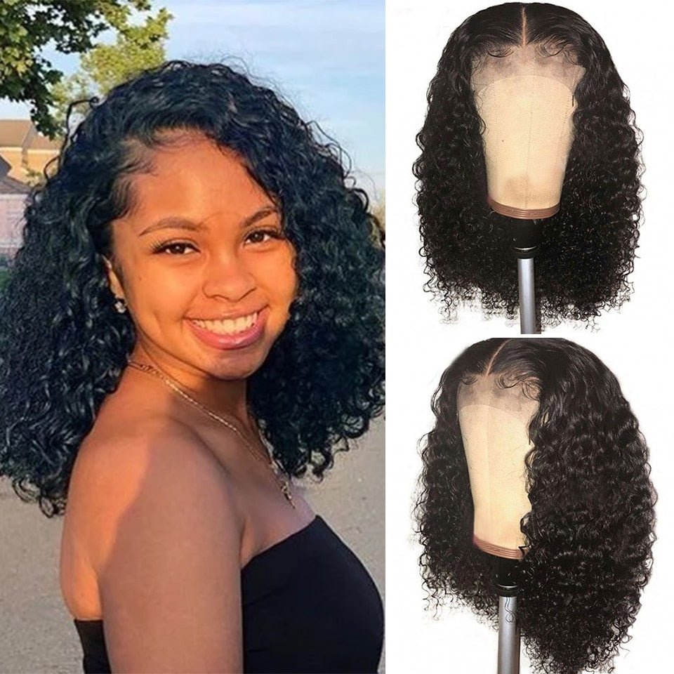 best Malaysian 13X4 Cut Short Bob Curly Human Hair Wigs For Black Women Remy Deep Curly Lace Frontal Wig Pre-Plucked With Baby Hair 0 shop online at M2K Trends for
