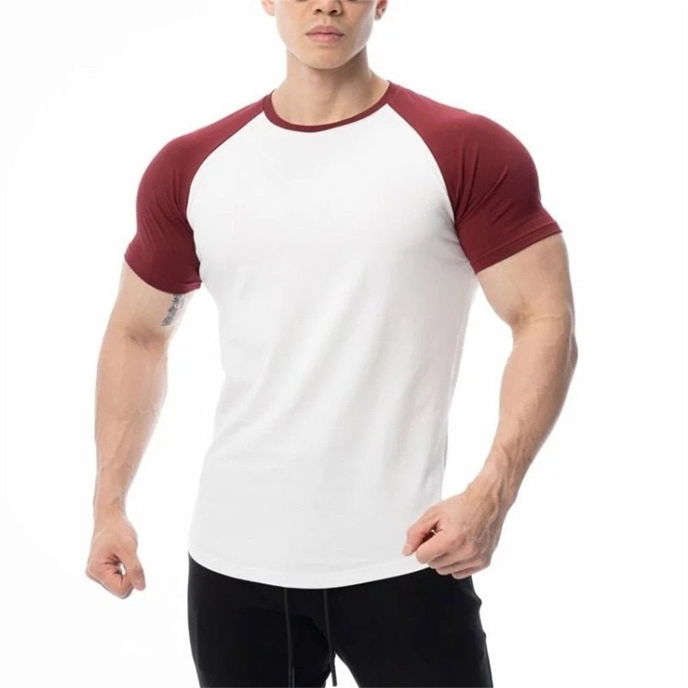 best Men Cotton Patchwork T-shirt Summer Gym Fitness Bodybuilding Skinny Short sleeve Shirts Male Casual Training Tees Tops Clothing shop online at M2K Trends for