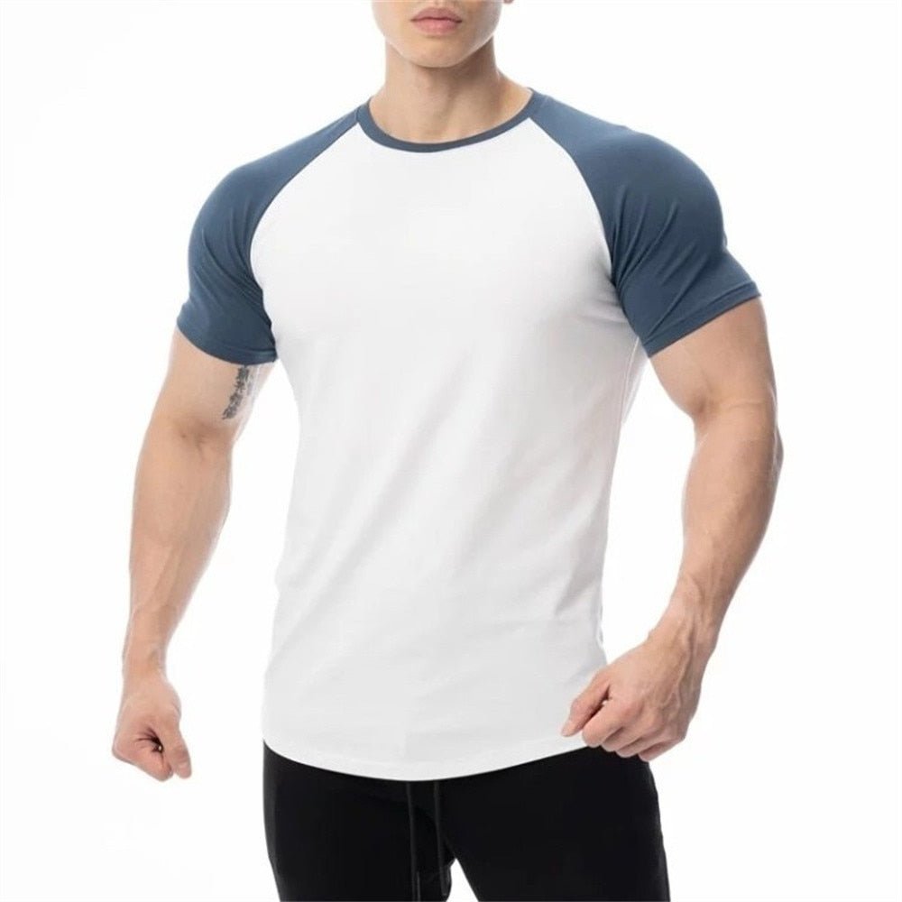 best Men Cotton Patchwork T-shirt Summer Gym Fitness Bodybuilding Skinny Short sleeve Shirts Male Casual Training Tees Tops Clothing shop online at M2K Trends for