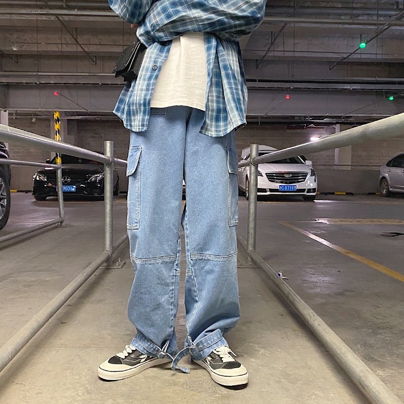 best Men Jeans Wide Leg Denim Cargo jean pants Loose Straight Baggy Men&#39;s Jeans hip hop Streetwear Skateboard Neutral denim Trousers 0 shop online at M2K Trends for mens pants