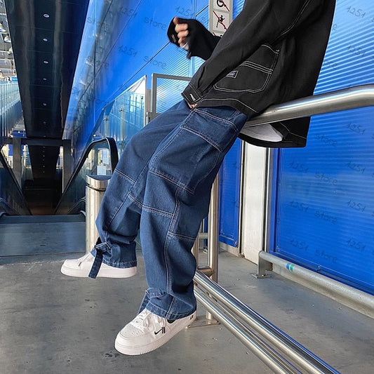 best Men Jeans Wide Leg Denim Cargo jean pants Loose Straight Baggy Men&#39;s Jeans hip hop Streetwear Skateboard Neutral denim Trousers 0 shop online at M2K Trends for mens pants