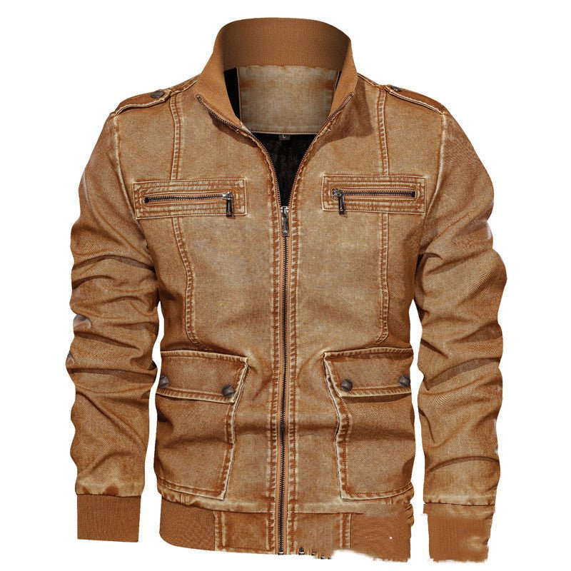 best Men's Lapel Solid Color 3D Pu Leather Jacket 0 shop online at M2K Trends for