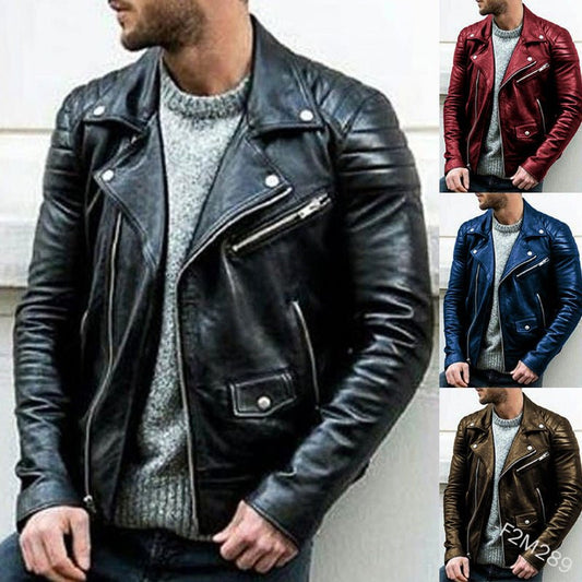 best Men's PU Punk Stand Collar Leather Jacket 0 shop online at M2K Trends for