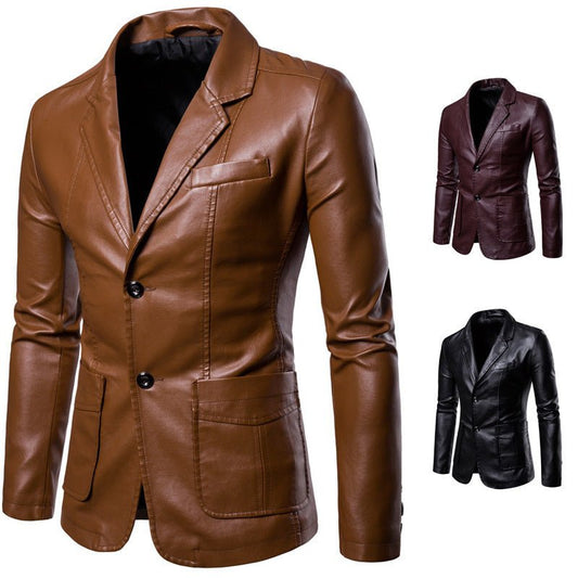 best Men's Slim Lapel All-match PU Small Suit Men's Lapel Leather Suit Leather Jacket 0 shop online at M2K Trends for