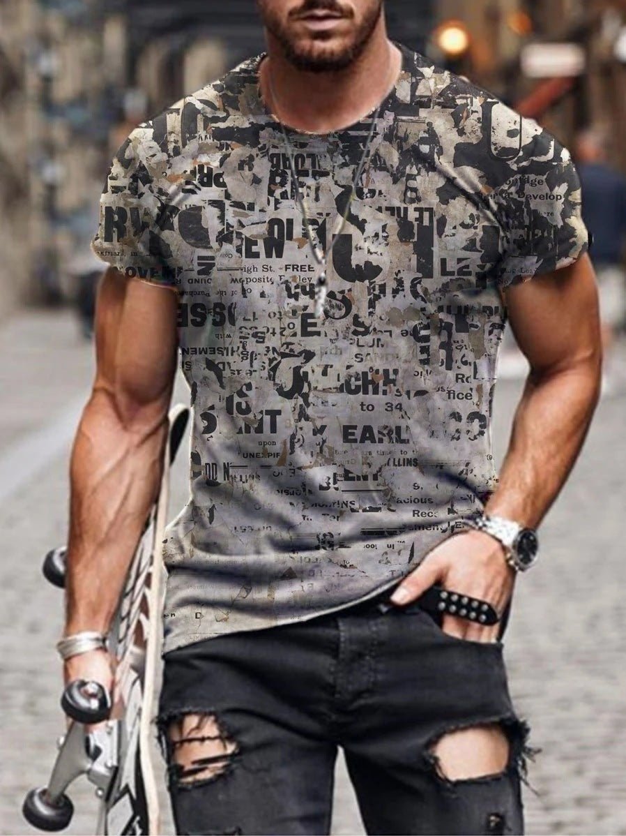 best Mens Street Casual Trend Abstract Painting Print Short-Sleeved T-Shirt 0 shop online at M2K Trends for