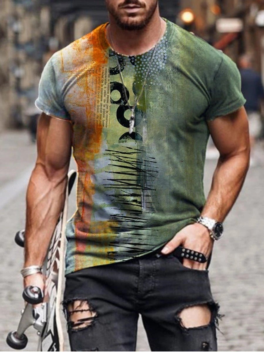 best Mens Street Casual Trend Abstract Painting Print Short-Sleeved T-Shirt 0 shop online at M2K Trends for