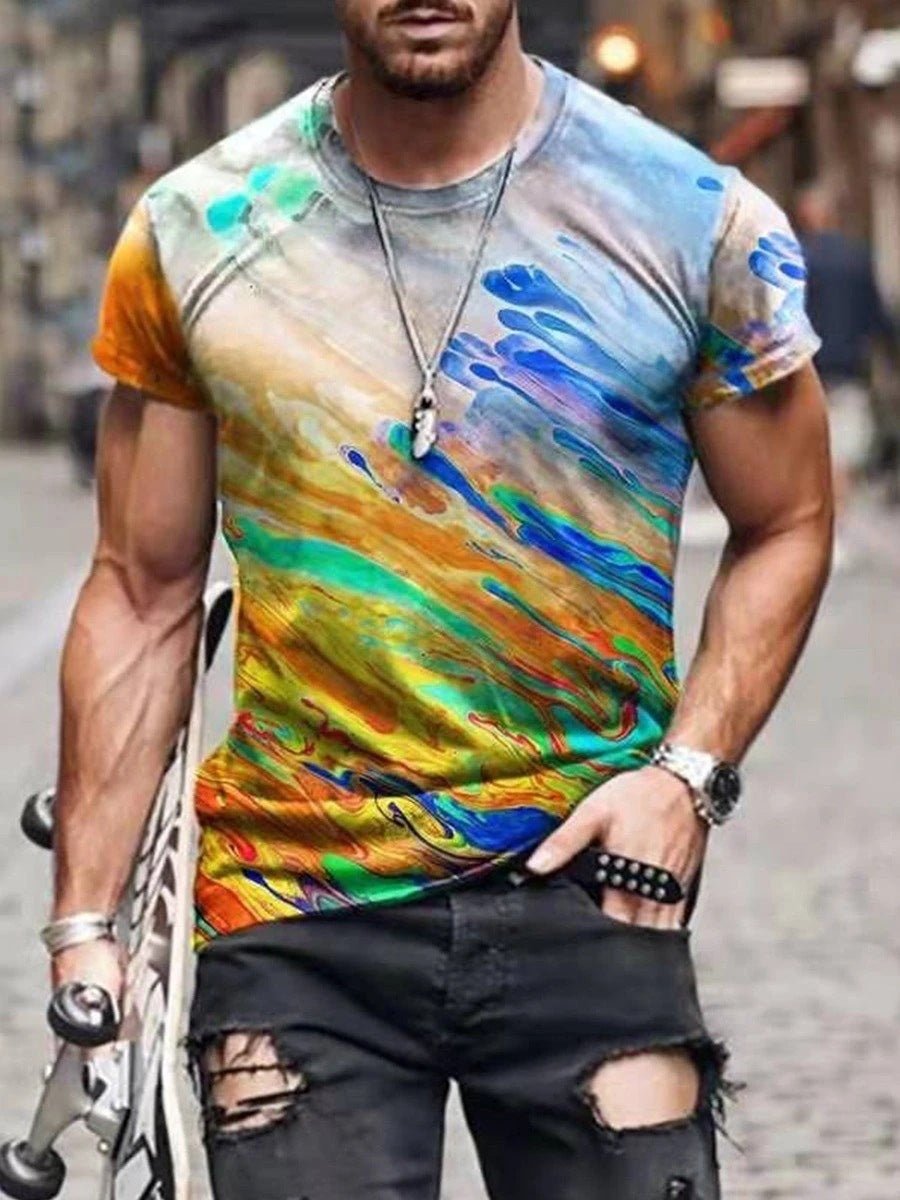 best Mens Street Casual Trend Abstract Painting Print Short-Sleeved T-Shirt 0 shop online at M2K Trends for