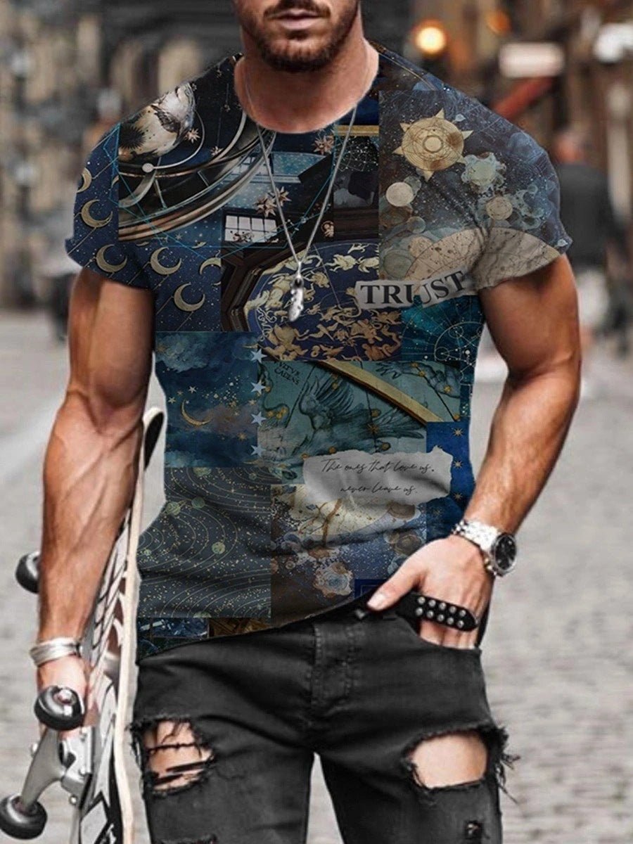 best Mens Street Casual Trend Abstract Painting Print Short-Sleeved T-Shirt 0 shop online at M2K Trends for