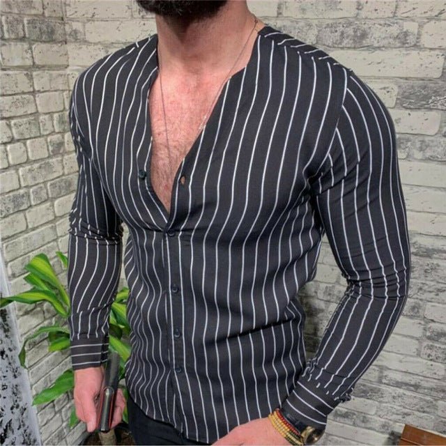 best Mens Striped Long Sleeve V Neck Business Shirt Yellow 0 shop online at M2K Trends for