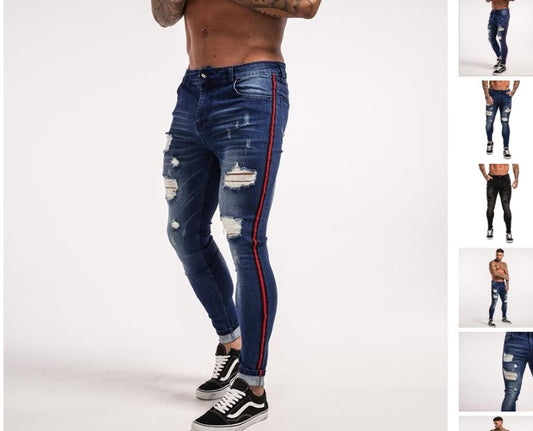 best Men's trend knee hole zipper small feet bursting denim trousers men pants shop online at M2K Trends for mens pants