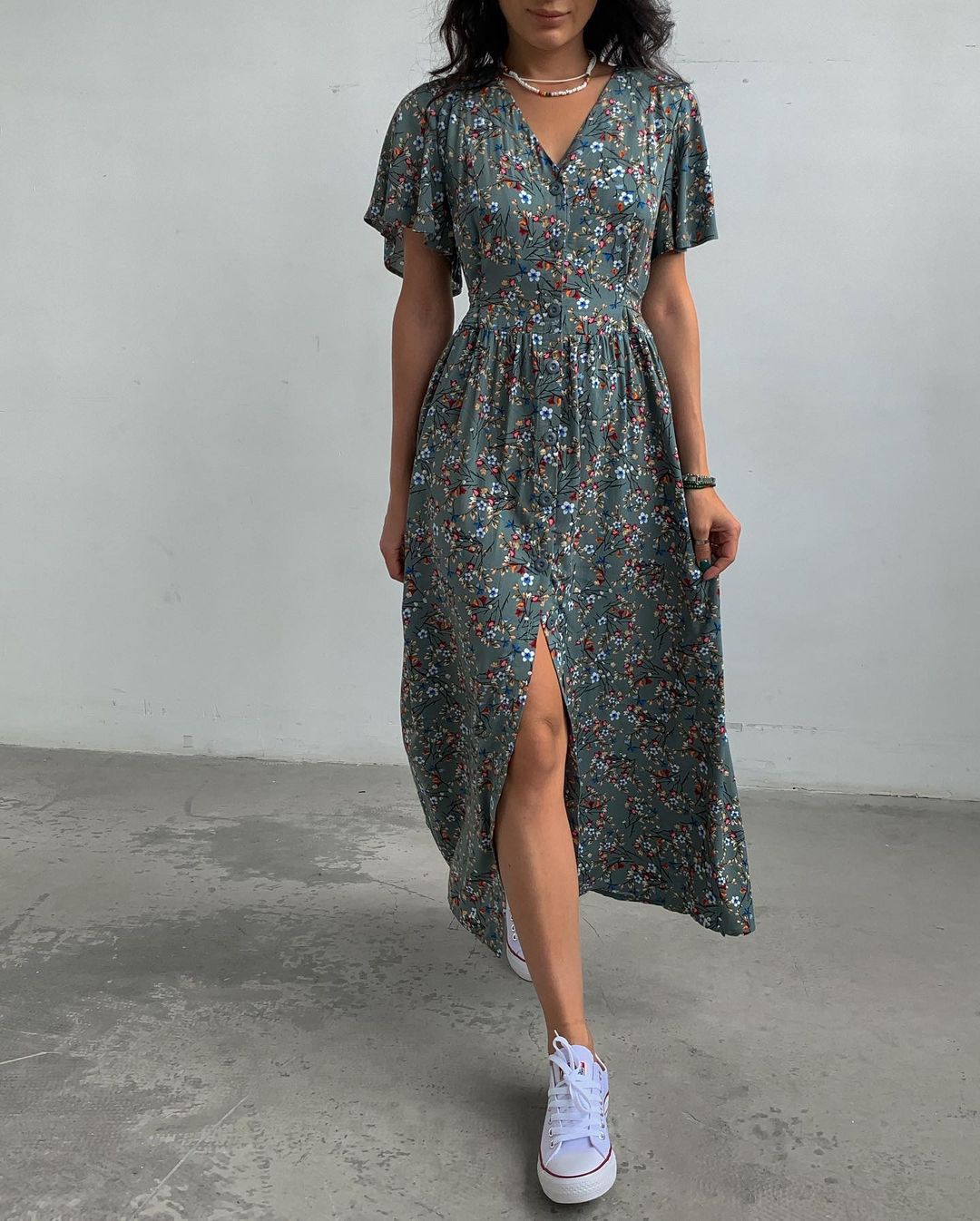 best Mid-Sleeve Tunic Slit Floral Dress Dresses shop online at M2K Trends for