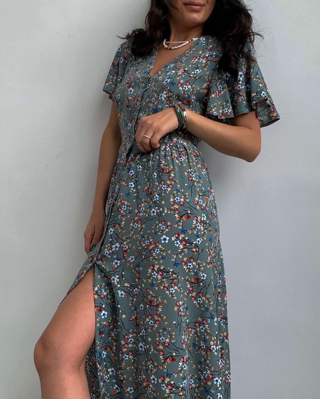 best Mid-Sleeve Tunic Slit Floral Dress Dresses shop online at M2K Trends for