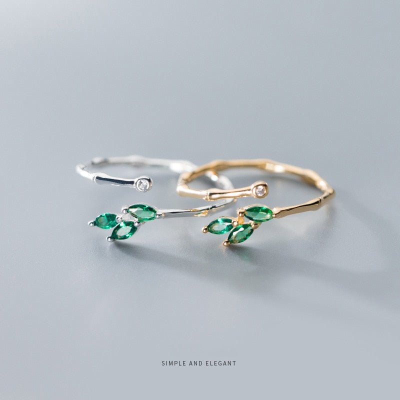 best Modian Fashion Green Crystal Leaves Slub Ring for Women Pure 925 Sterling Silve Plant Free Size Ring Original Fine Jewelry Gift 0 shop online at M2K Trends for