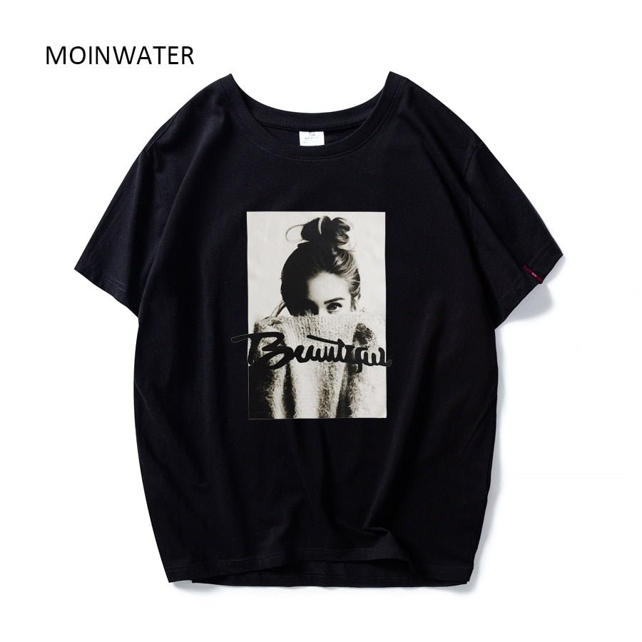 best MOINWATER Women New Fashion T shirts Female Cotton White Black Tees&Tops Lady High Street Casual T-shirt MT1943 0 shop online at M2K Trends for