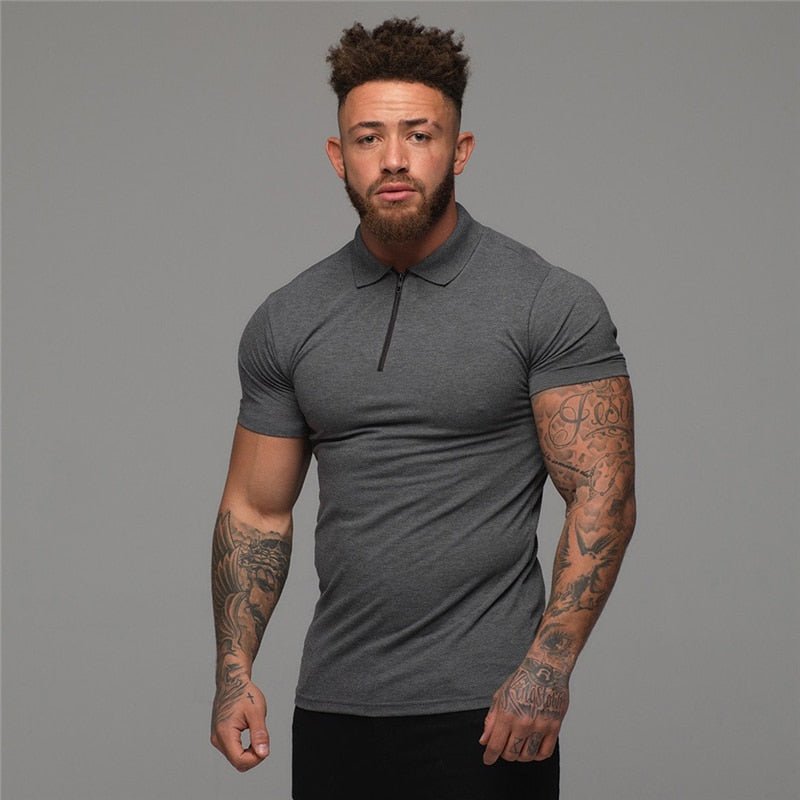 best Muscleguys Man Fashion Polo Shirt Casual Fashion Plain Color Short Sleeve High Quality Slim Polo Shirt Men Fitness Polo homme shop online at M2K Trends for