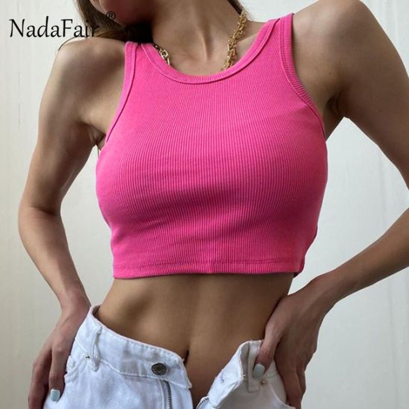 best Nadafair Rib Knit Green Women&#39;s Tank Top Summer Casual Basic Skinny Vest Sleeveless White Off Shoulder Y2K Sexy Woman Crop Top 0 shop online at M2K Trends for