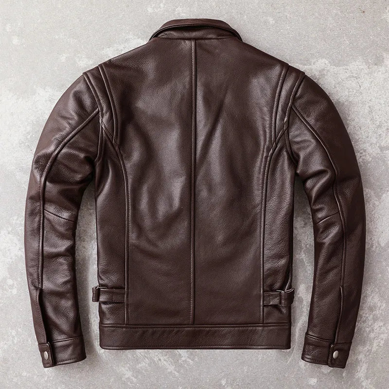 best New Casual Real Cowhide Genuine Leather Jacket Men Slim Mens Clothes Spring Autumn Men's Cow Clothing Asian Size 6XL shop online at M2K Trends for Jackets & Coats