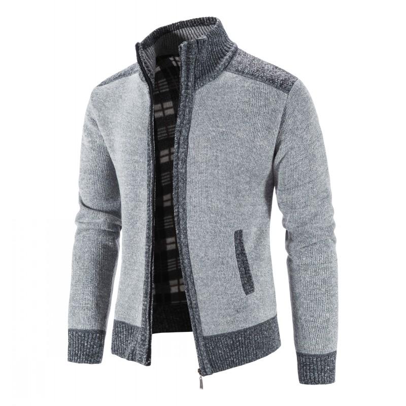 best New Men Sweater Coat Fashion Patchwork Cardigan Men Knitted Sweater Jacket Slim Fit Stand Collar Thick Warm Cardigan Coats Men Winter clothing shop online at M2K Trends for Winter clothing