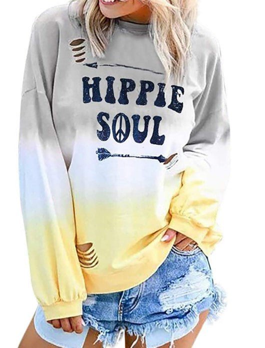 best New Style Gradient Letter Print Plus Hole Long-sleeved Ladies Sweater 0 shop online at M2K Trends for