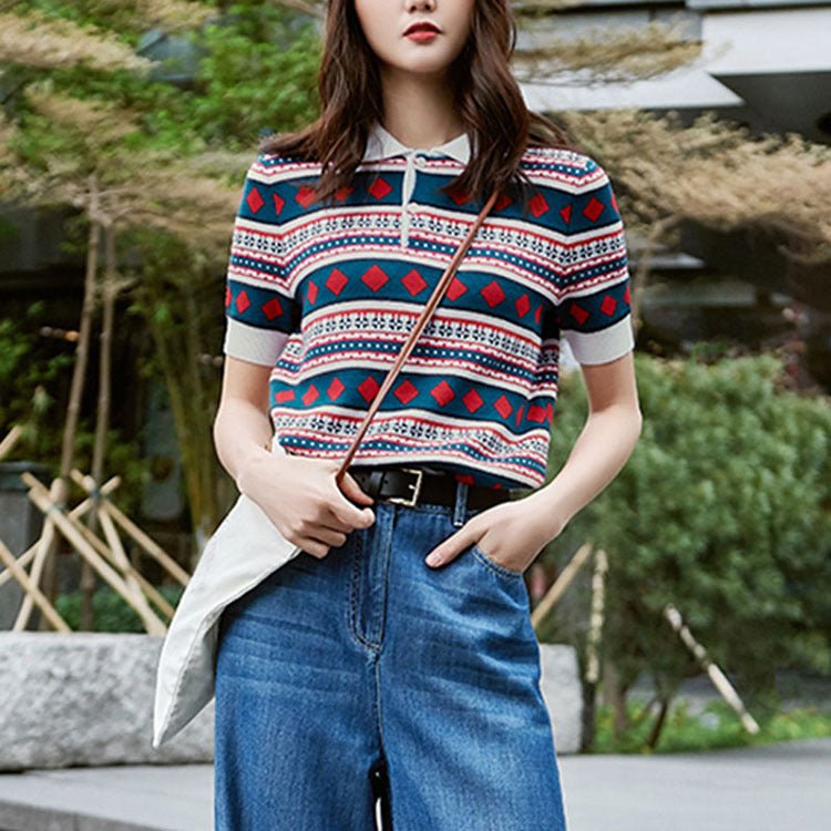 best New Style POLO Collar Striped Sweater Short Sleeve T-shirt 0 shop online at M2K Trends for