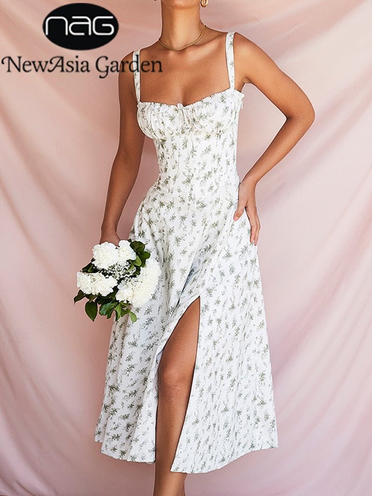 best NewAsia Floral Summer Dress Boned Tie Up Split Elastic With Lining Adjustable Strapes Zip Summer Dress Beach Women Vestido 2022 0 shop online at M2K Trends for