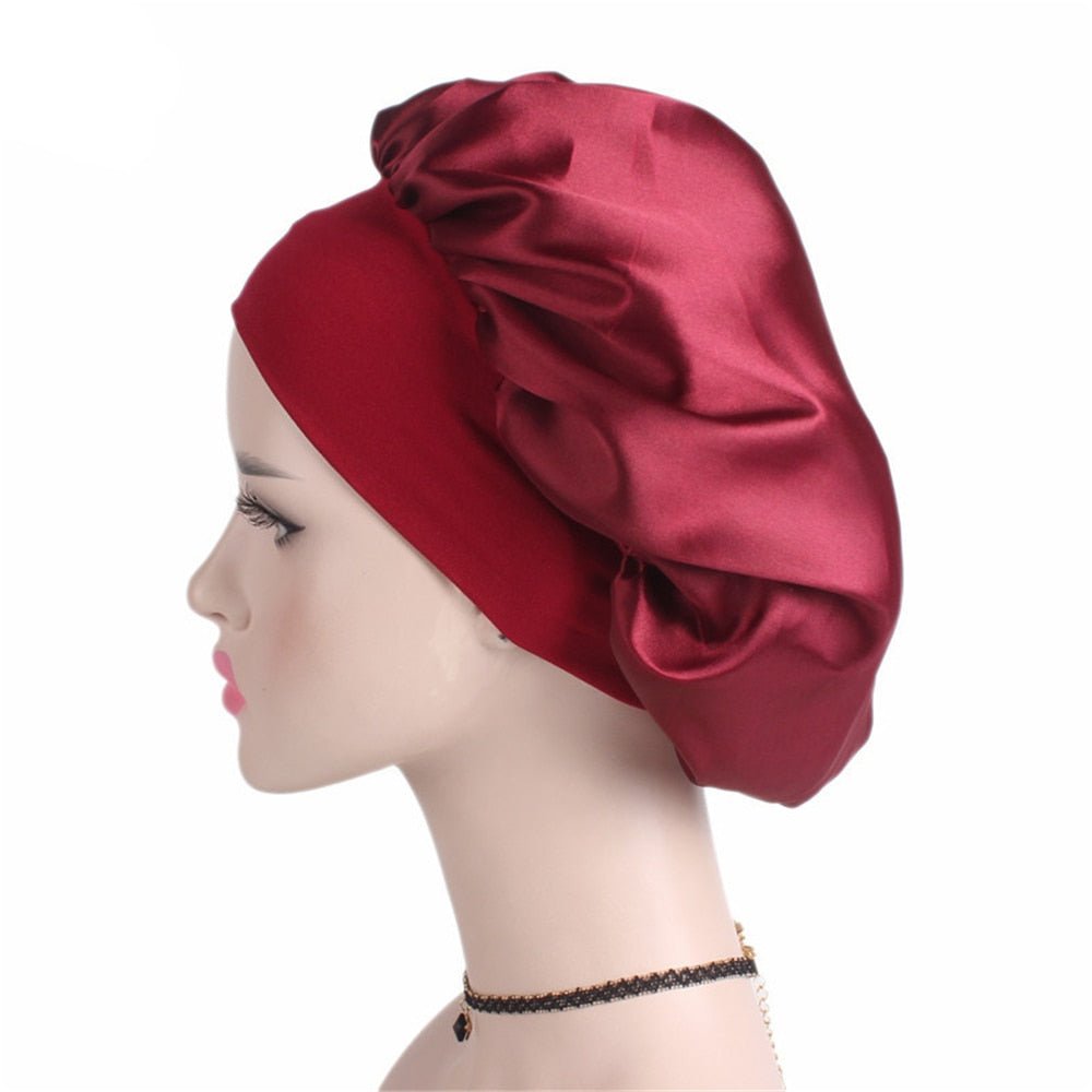 best Newly Women&#39;s Satin Solid Sleeping Hat Night Hair Care Bonnet Nightcap For Women Men Unisex Cap 0 shop online at M2K Trends for