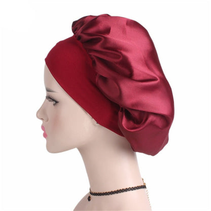 best Newly Women&#39;s Satin Solid Sleeping Hat Night Hair Care Bonnet Nightcap For Women Men Unisex Cap 0 shop online at M2K Trends for