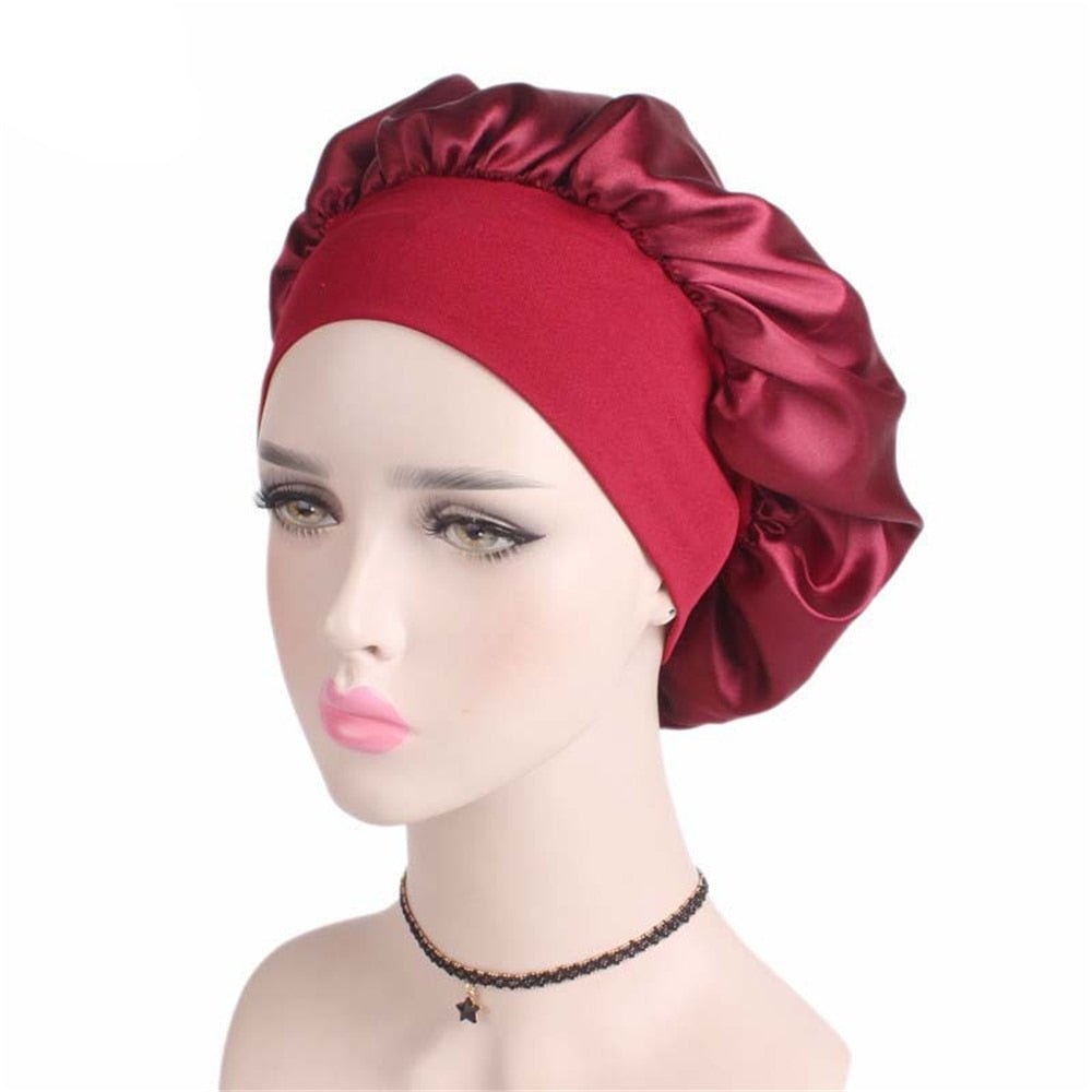 best Newly Women&#39;s Satin Solid Sleeping Hat Night Hair Care Bonnet Nightcap For Women Men Unisex Cap 0 shop online at M2K Trends for