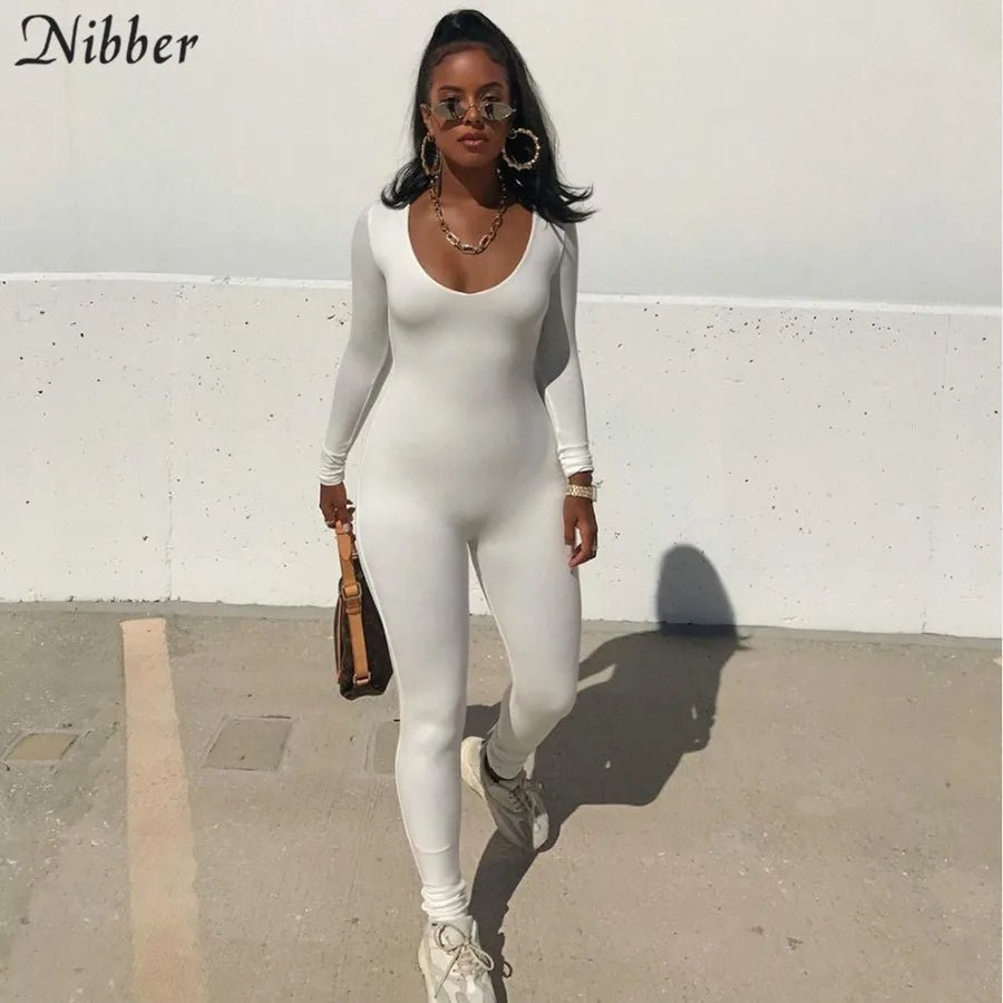 best Nibber Basic Bodycon Jumpsuit For Women‘s Clothing Casual Brown Fitness Rompers 2023 Y2K Playsuit Activity Streetwear Overalls shop online at M2K Trends for