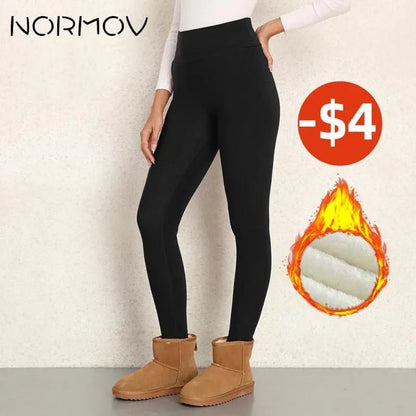 best NORMOV Women Winter Leggings High Waist Thick Wool Pants Warm Velvet Thick Thermal Pants Fleece Legging Pocket Leggings shop online at M2K Trends for