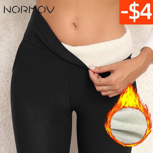 best NORMOV Women Winter Leggings High Waist Thick Wool Pants Warm Velvet Thick Thermal Pants Fleece Legging Pocket Leggings shop online at M2K Trends for