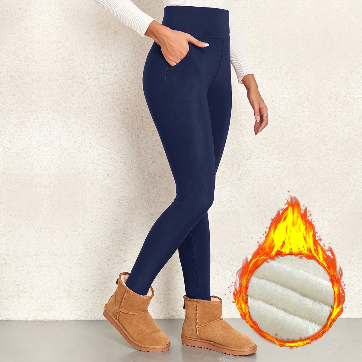 best NORMOV Women Winter Leggings High Waist Thick Wool Pants Warm Velvet Thick Thermal Pants Fleece Legging Pocket Leggings shop online at M2K Trends for