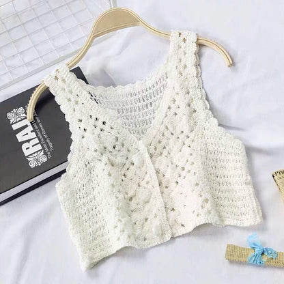 best OUMEA Women Sweet Cotton Cardigan Summer Floral Embroidery Sleeveless Buttons Front Crop Tops Beach Sweet Crochet French Style 0 shop online at M2K Trends for