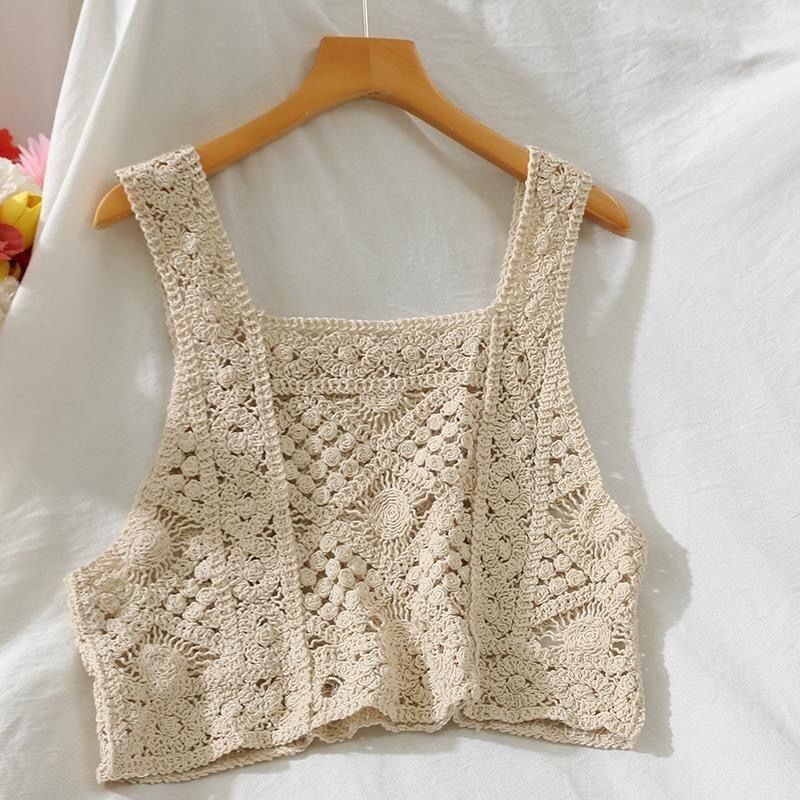 best OUMEA Women Sweet Cotton Cardigan Summer Floral Embroidery Sleeveless Buttons Front Crop Tops Beach Sweet Crochet French Style 0 shop online at M2K Trends for