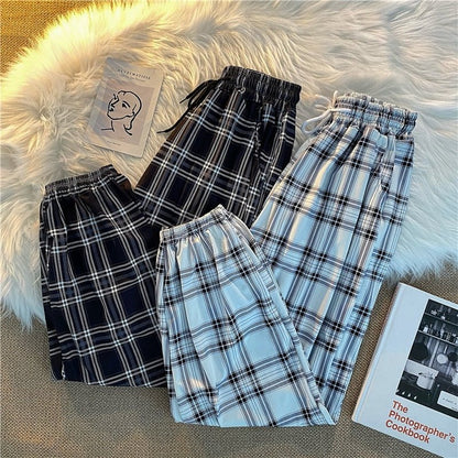 best Pants Women New Bunch of feet Fashion Loose Black Plaid Summer Harajuku Students Streetwear Harem Long Trousers Womens Chic 0 shop online at M2K Trends for