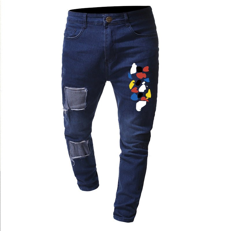 best Patch Spots Print Men's Denim Trousers 0 shop online at M2K Trends for