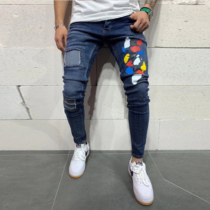 best Patch Spots Print Men's Denim Trousers 0 shop online at M2K Trends for