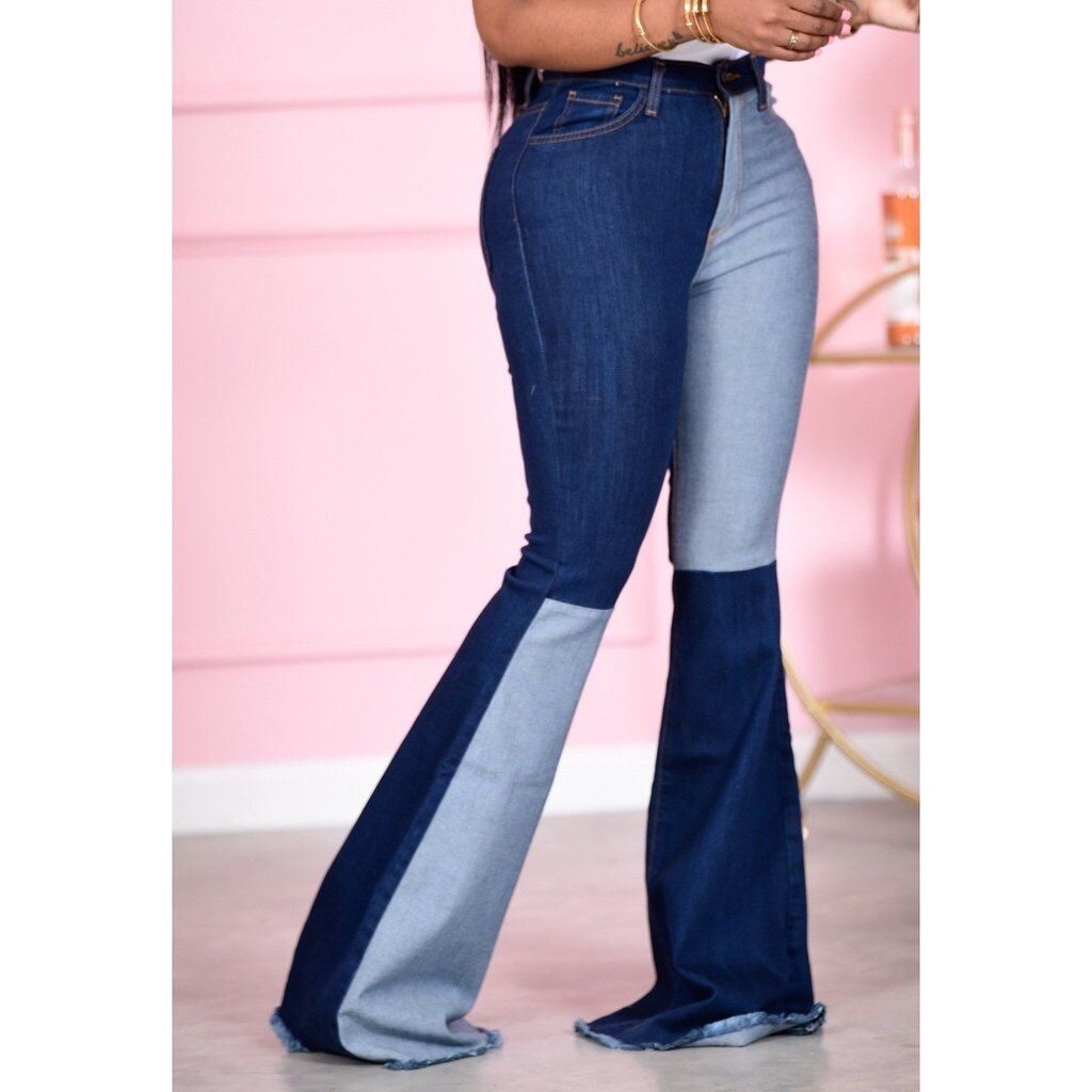 best Patchwork Denim Flared wide leg Pants Clothing shop online at M2K Trends for