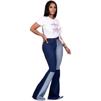 best Patchwork Denim Flared wide leg Pants Clothing shop online at M2K Trends for